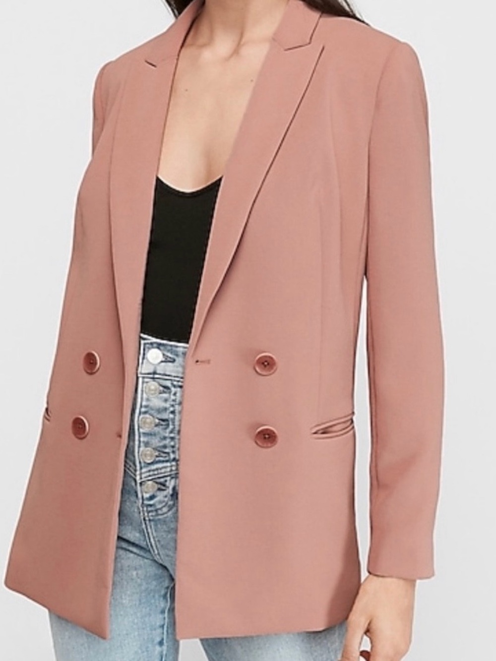 Express Double Breasted Boyfriend Blazer in Dusty Rose Pink Color